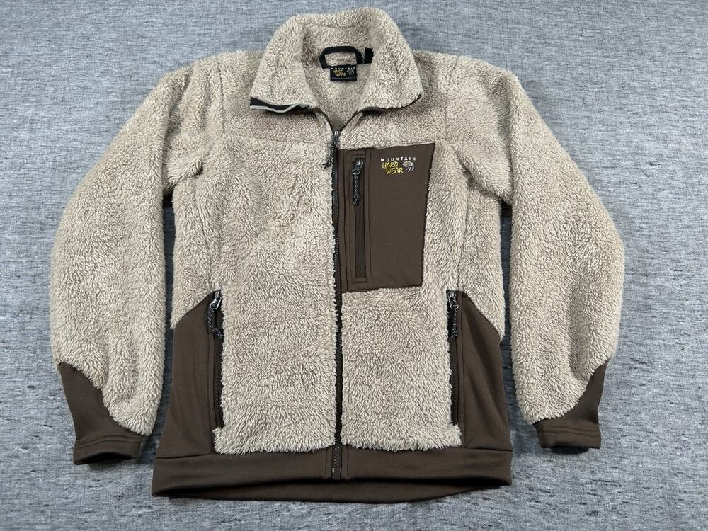 Mountain Hardwear Monkey Fleece Jacket Womens Small Beige Brown Zip-Up Outerwear